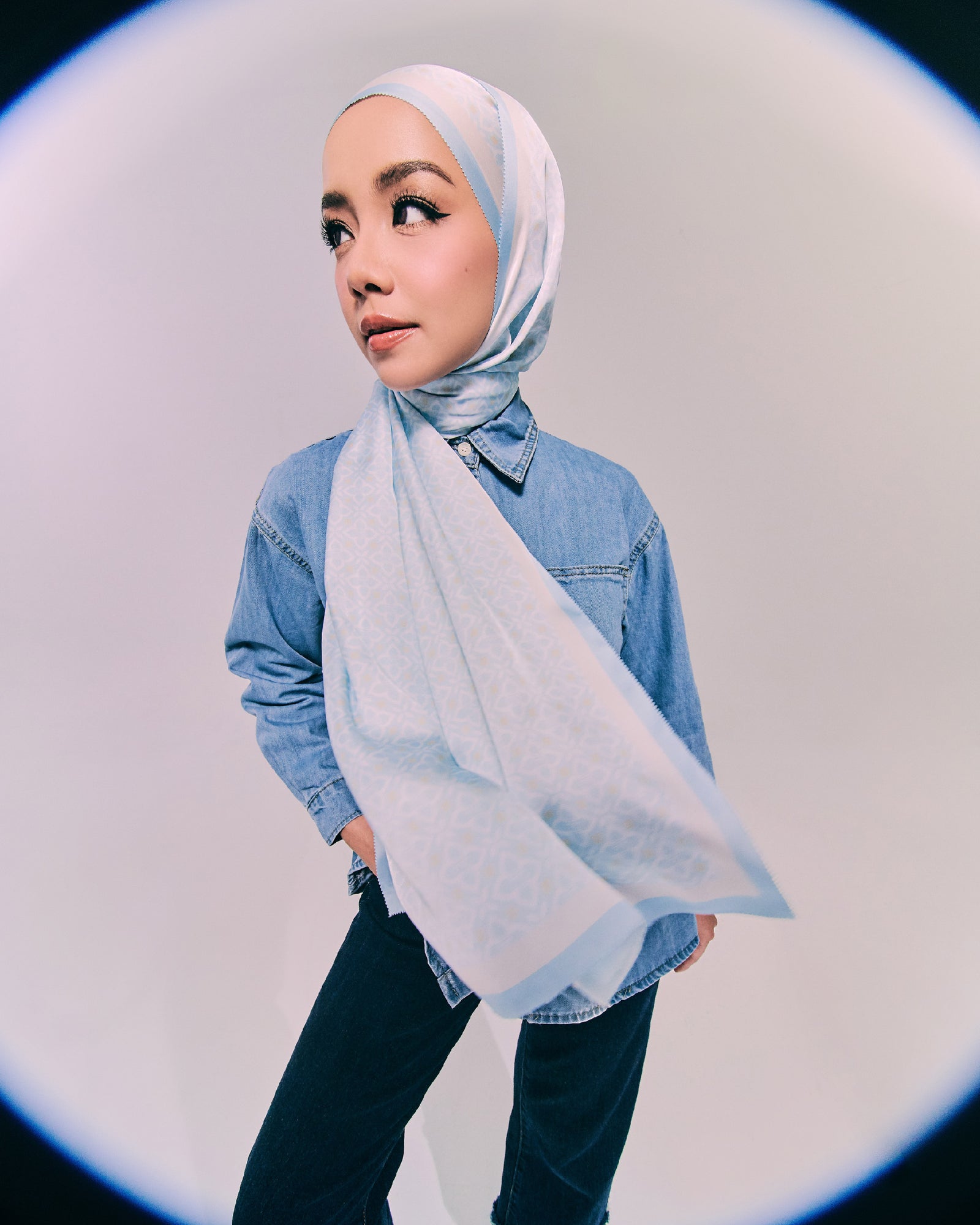 Clover Satin Shawl - Cerulean