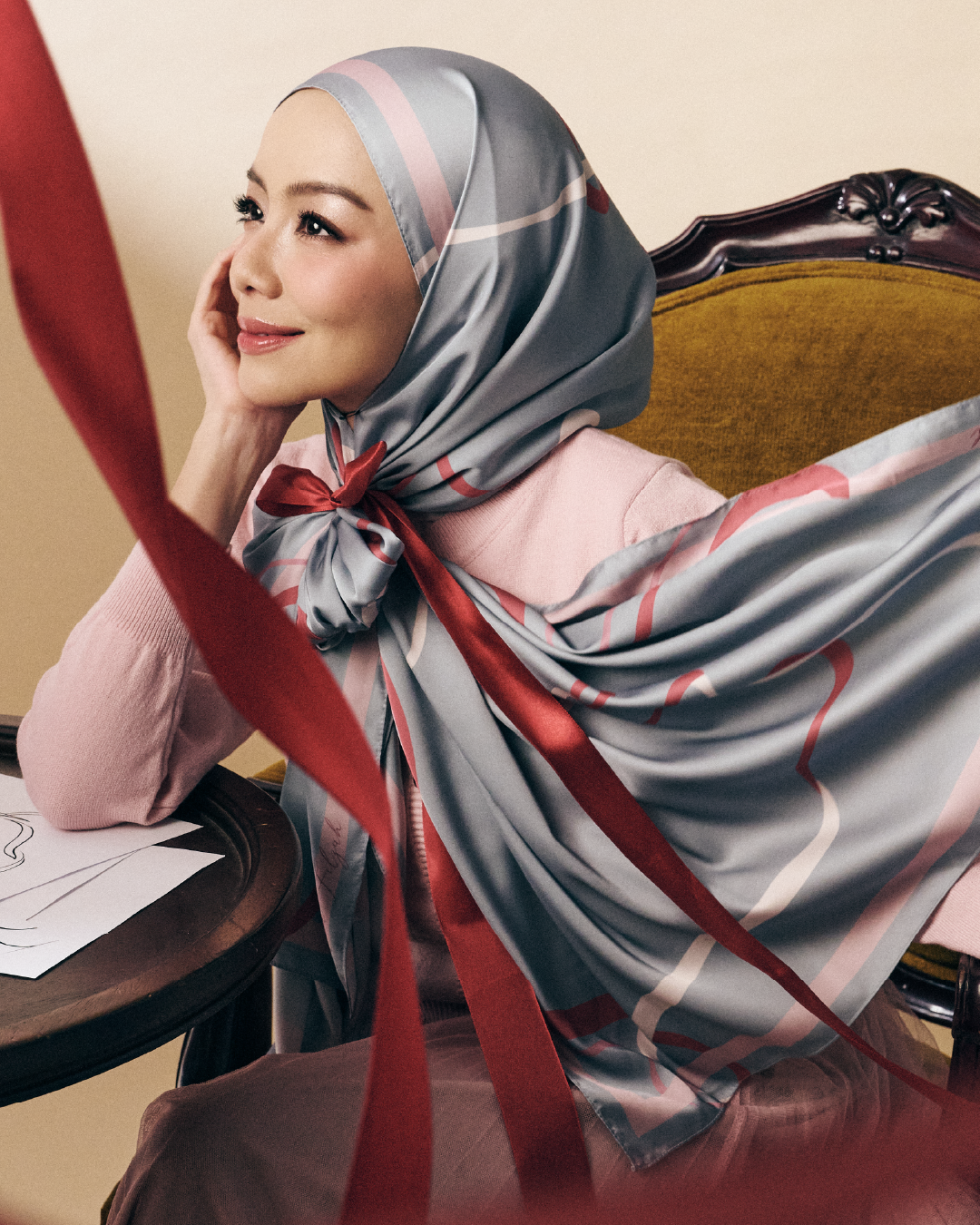 Petite Bow Satin Shawl - Blue