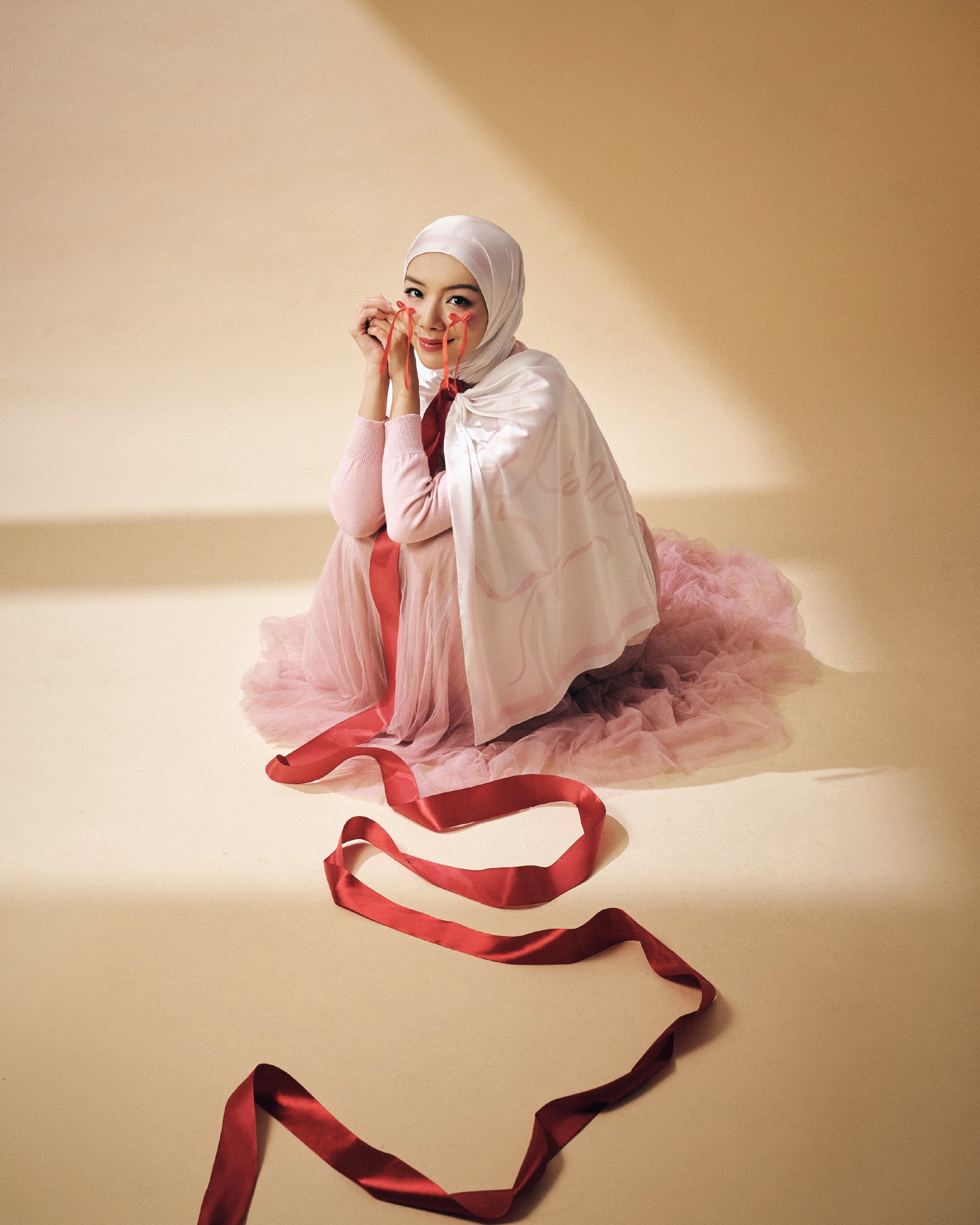 Petite Bow Satin Shawl - Baby Pink