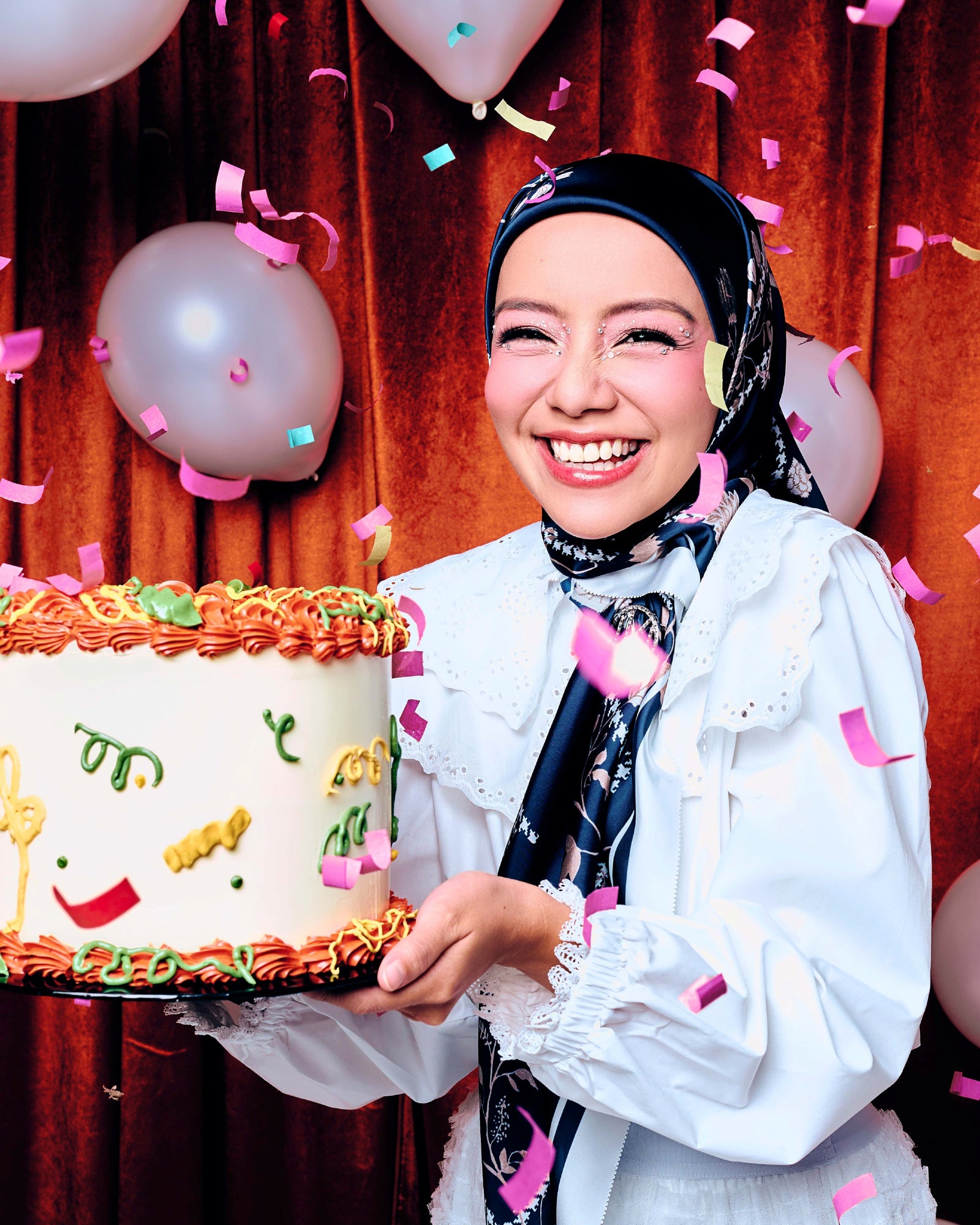 Mira Filzah Anniversary Satin Square - Navy