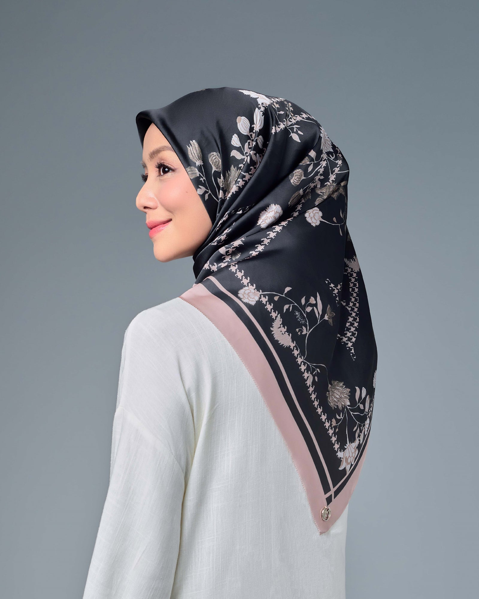 Mira Filzah Anniversary Satin Square - Black