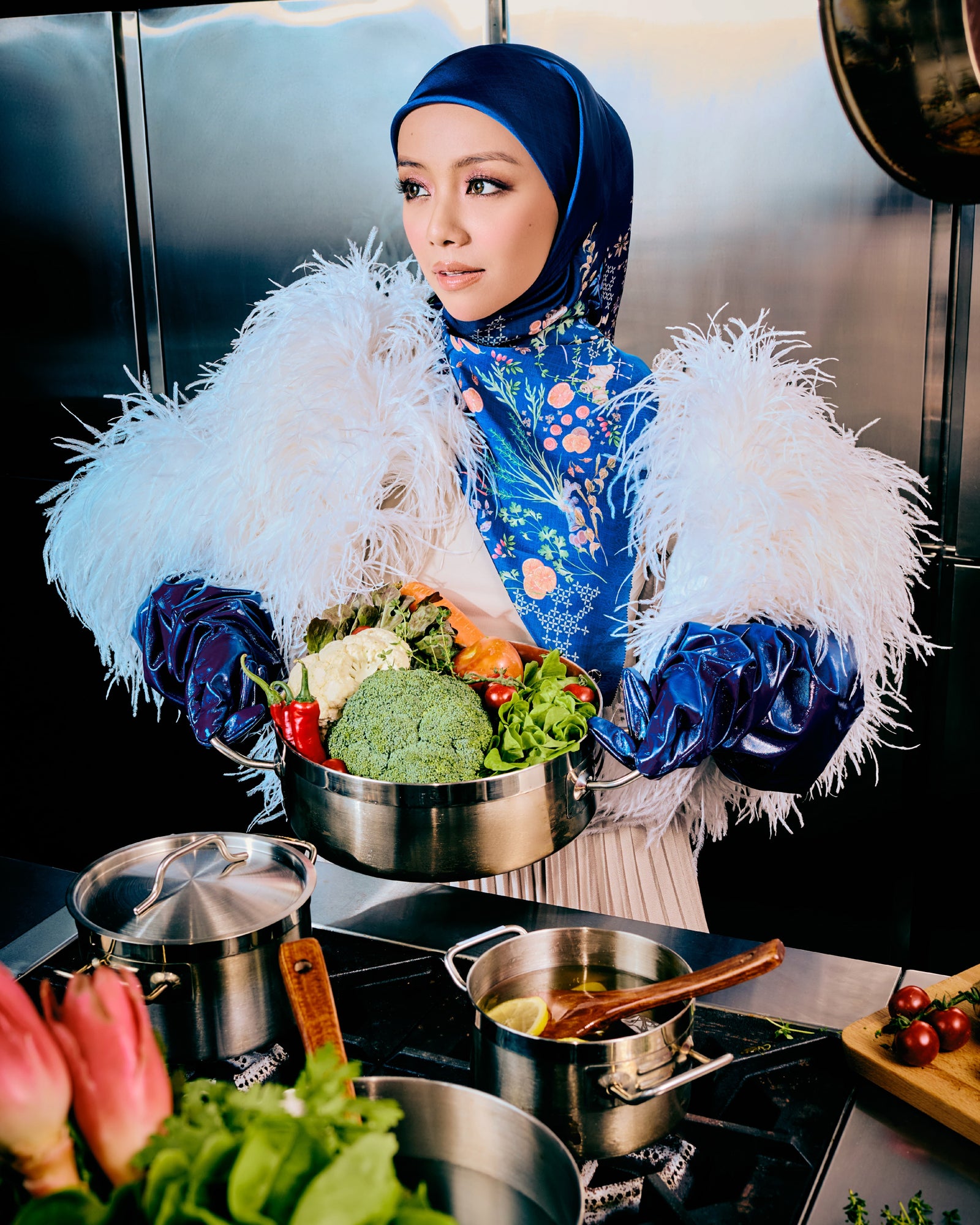 The Entrée Satin Square - Butterfly Pea