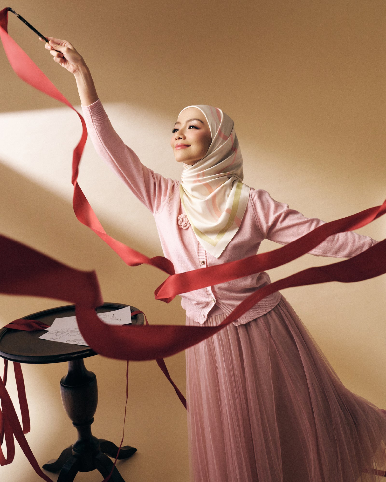 Petite Bow Satin Shawl - Olive Green