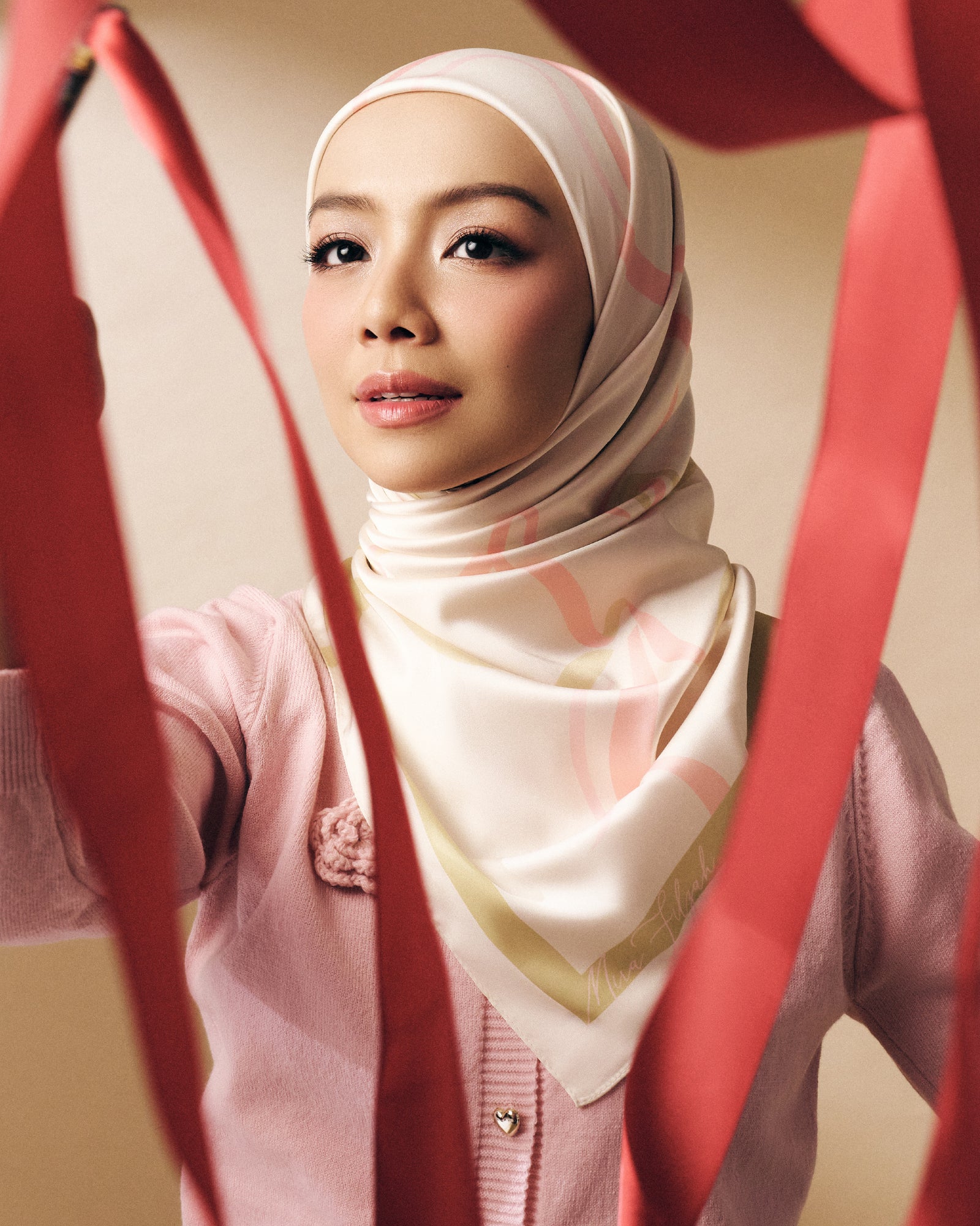 Petite Bow Satin Square - Olive Green